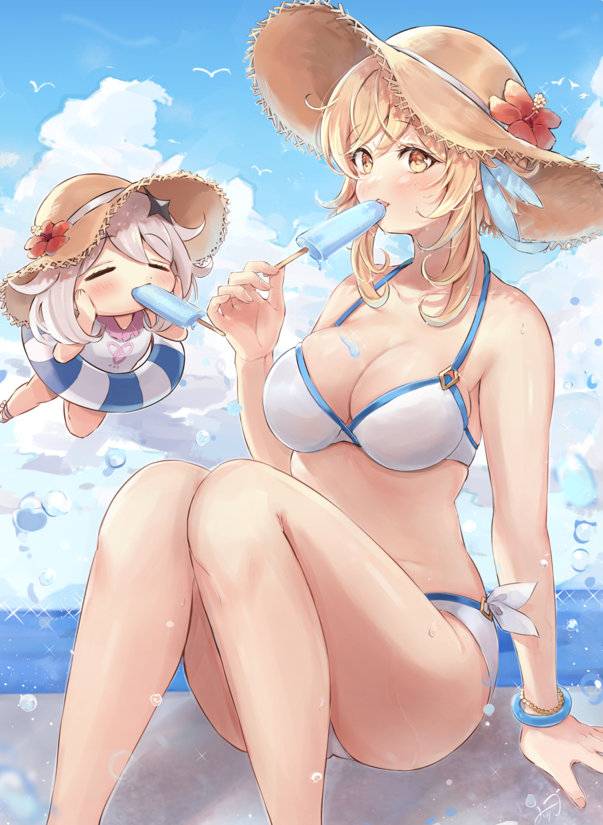 This is a pixiv picture whose title is 水着蛍ちゃんとパイモン.