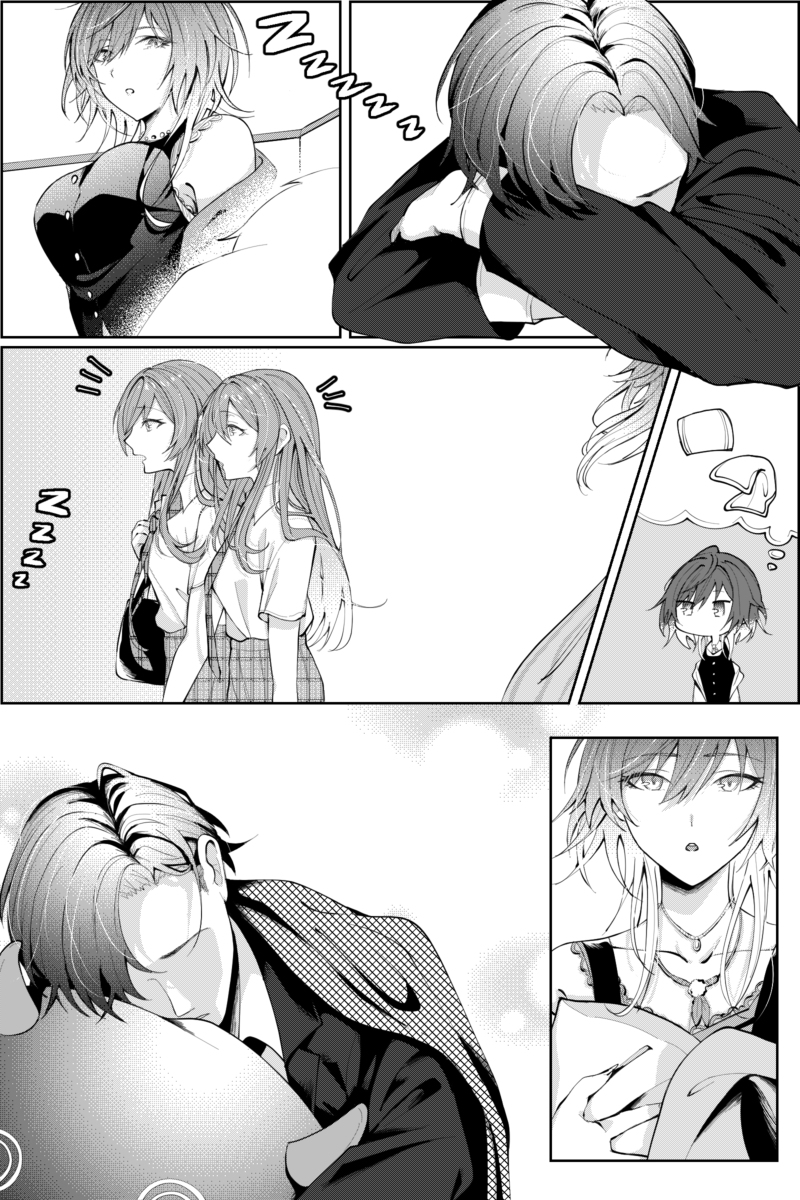 This is a pixiv picture whose title is すやすやシャニPと美琴.