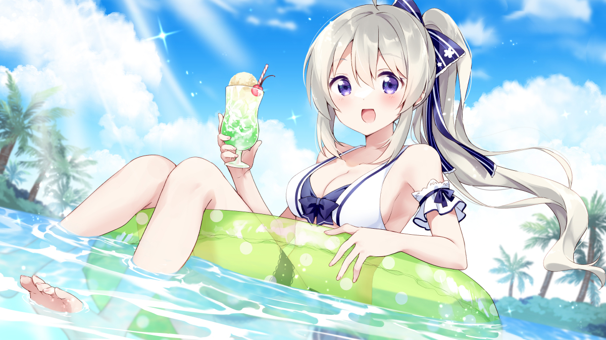 This is a pixiv picture whose title is 夏と海とメロンソーダ.