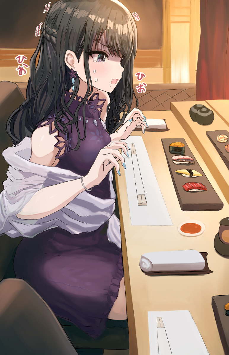 This is a pixiv picture whose title is 灯織vs高級寿司店.