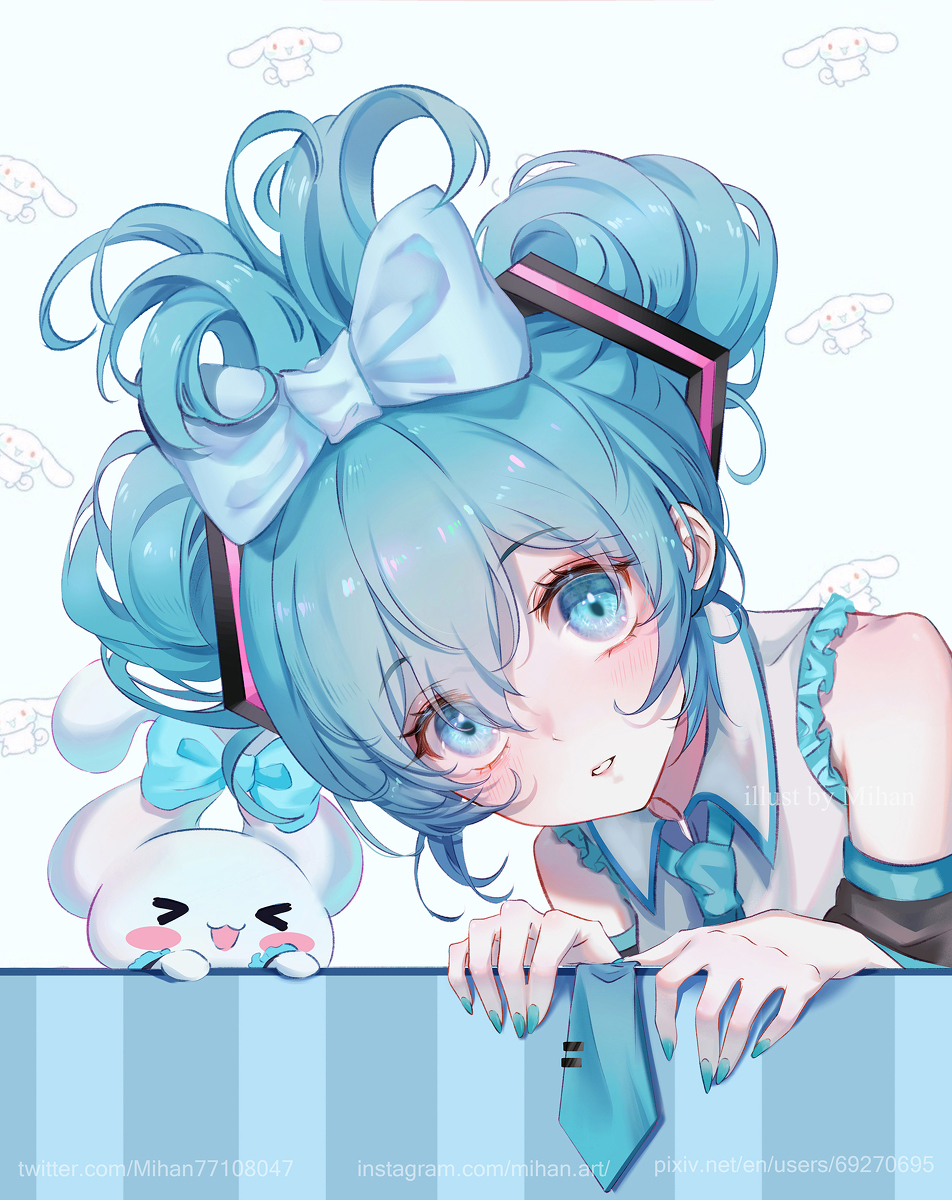 This is a pixiv picture whose title is Cinnamoroll X Miku.