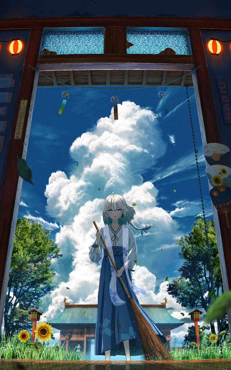 This is a pixiv picture whose title is 「入道雲の神」.