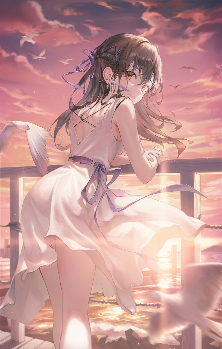 This is a pixiv picture whose title is 夕焼けの海.