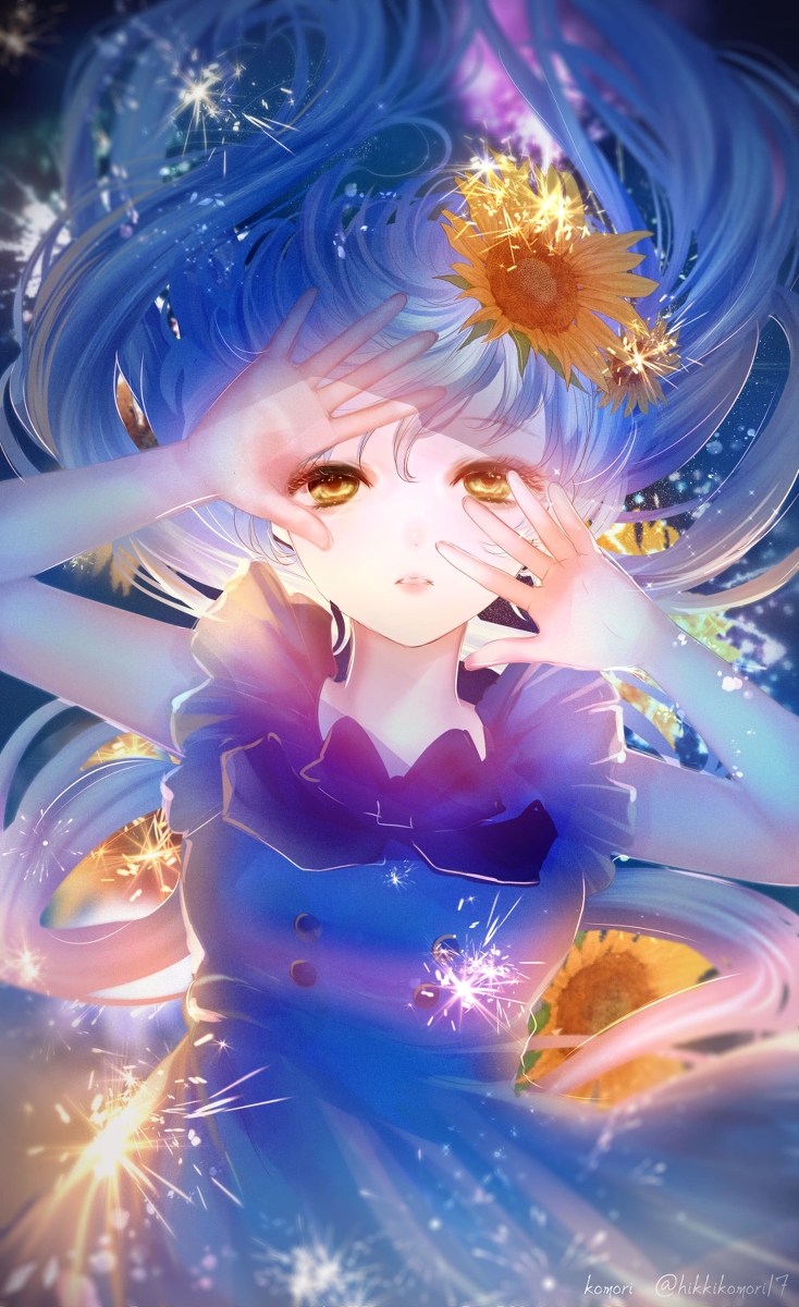 This is a pixiv picture whose title is 向日葵花火.