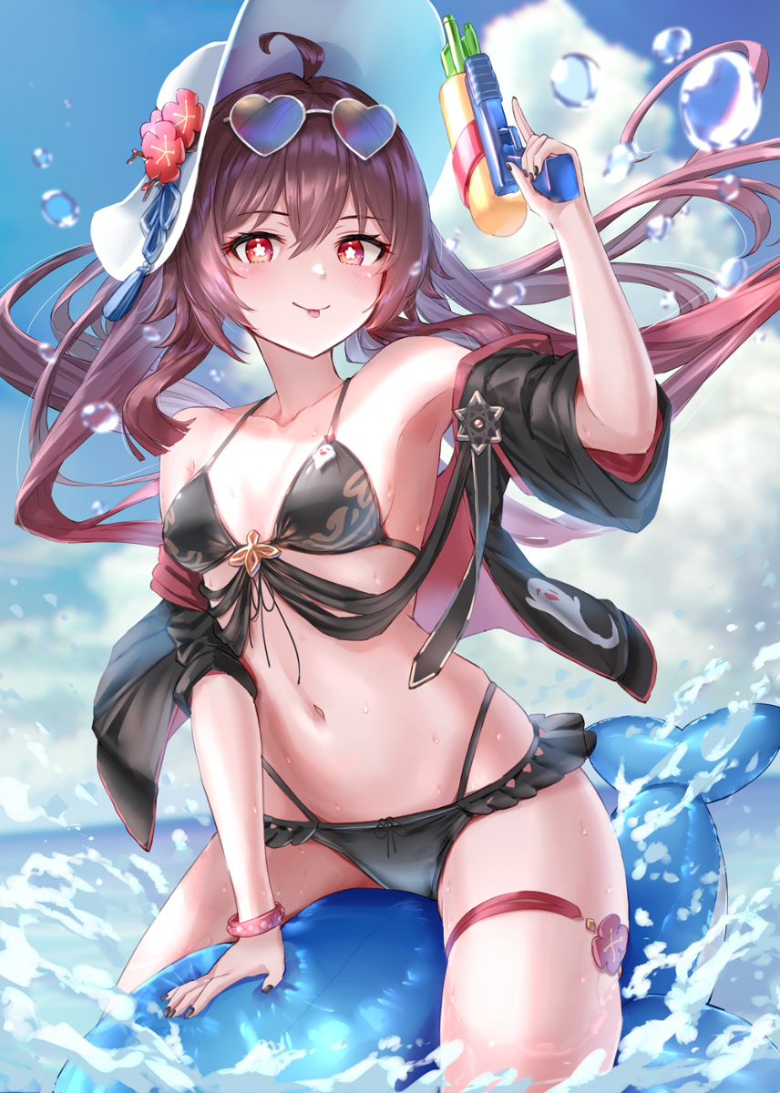 This is a pixiv picture whose title is 胡桃 Summer Activities❣🔫🐬.