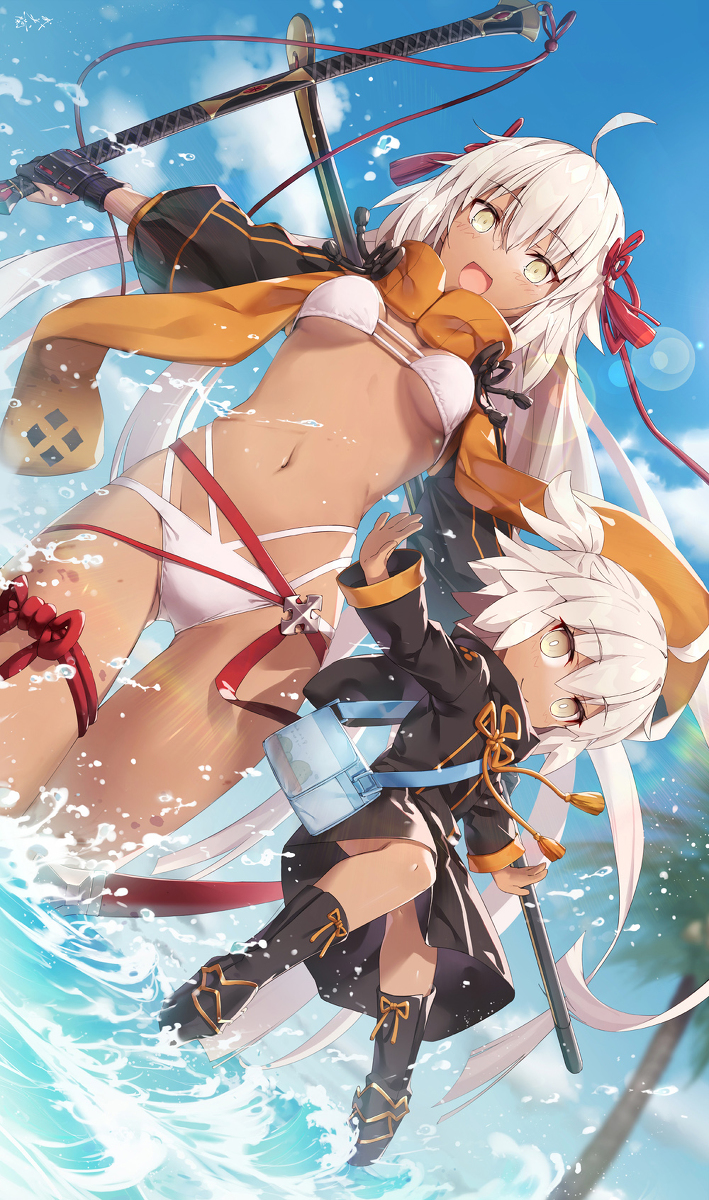 This is a pixiv picture whose title is 沖田オルタ（水着）.