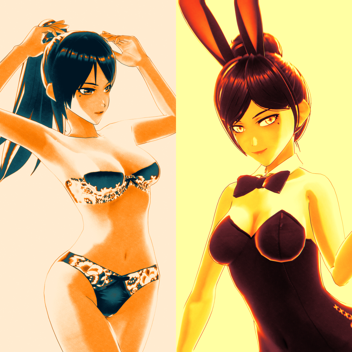 This is a pixiv picture whose title is 【黒バニー】×【黒パンツ】.