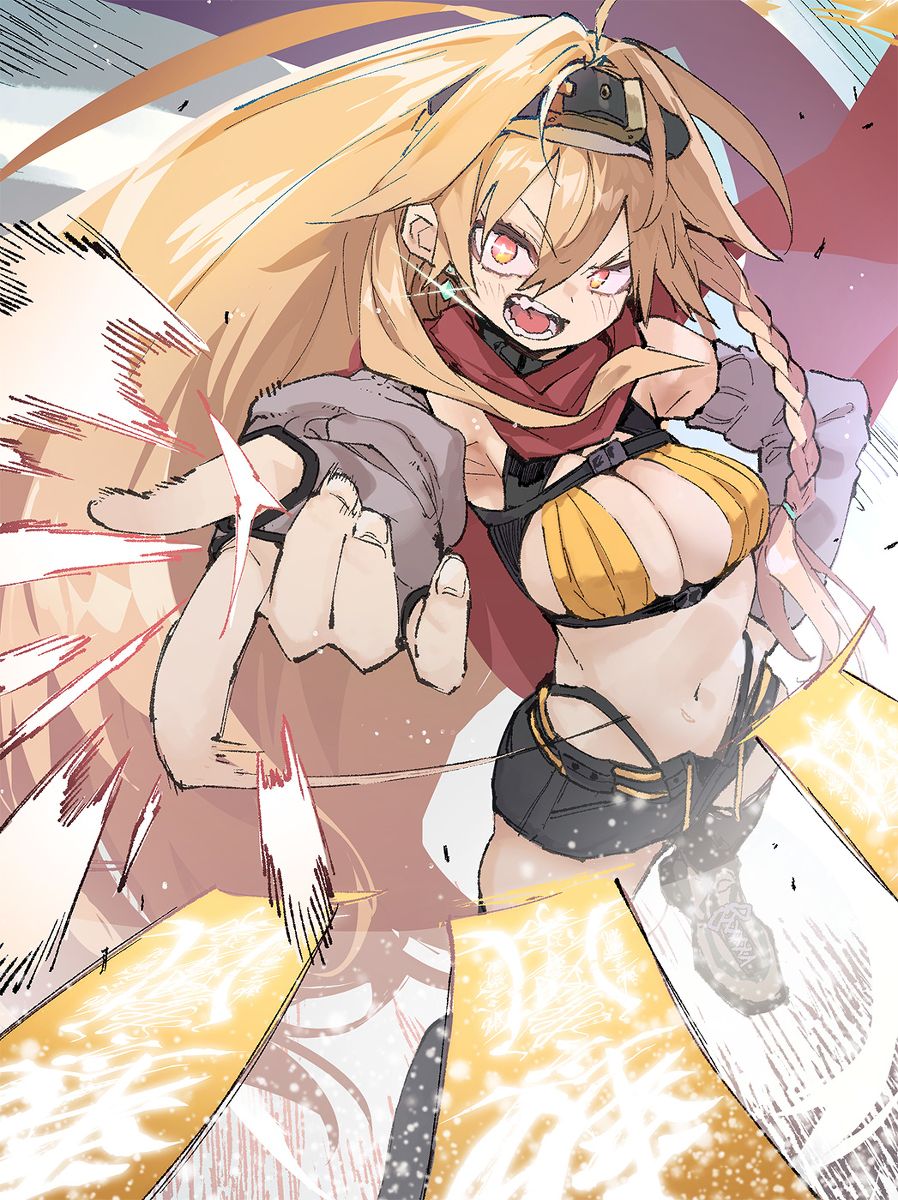 This is a pixiv picture whose title is 【強化人類アムネロ】指パッチン.