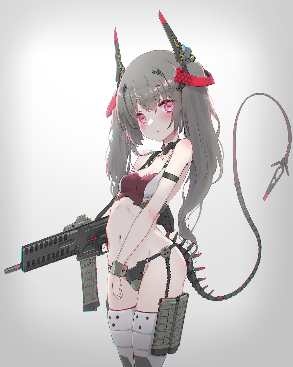 This is a pixiv picture whose title is 水着と短機関銃.