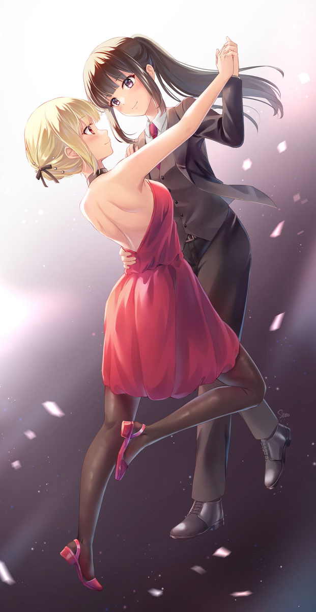This is a pixiv picture whose title is リコリス・リコイル.