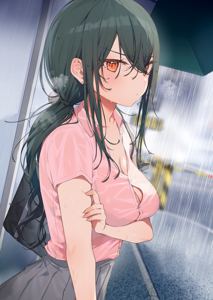 This is a pixiv picture whose title is 雨宿りしてたギャルとエンカウント.