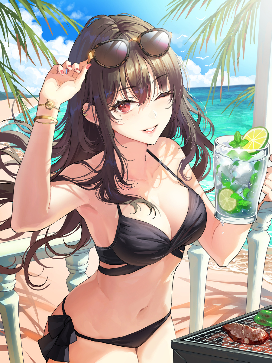 This is a pixiv picture whose title is 会社のセンパイと海に来た.