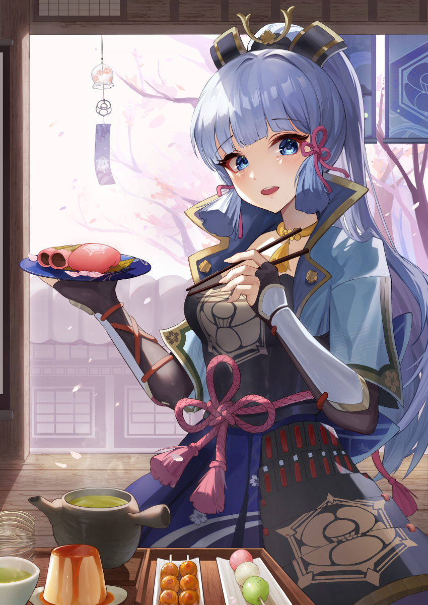 This is a pixiv picture whose title is 桜餅 神里绫华.