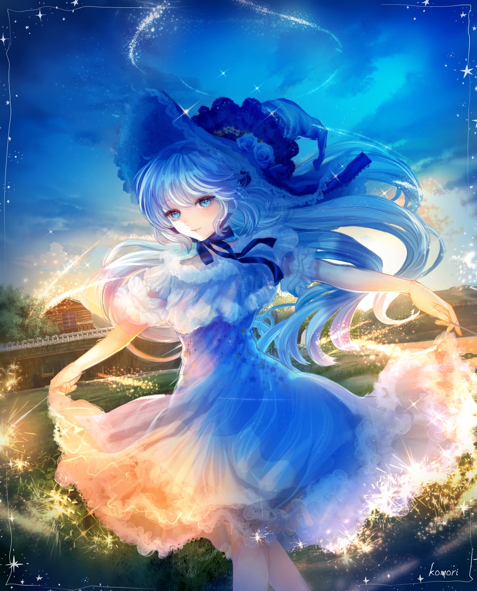 This is a pixiv picture whose title is 夏の夕暮れ花火.
