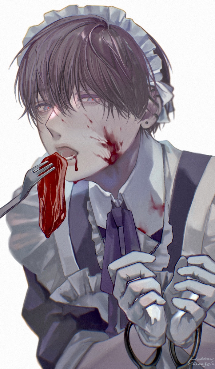 This is a pixiv picture whose title is 精肉メイドが食べる番.