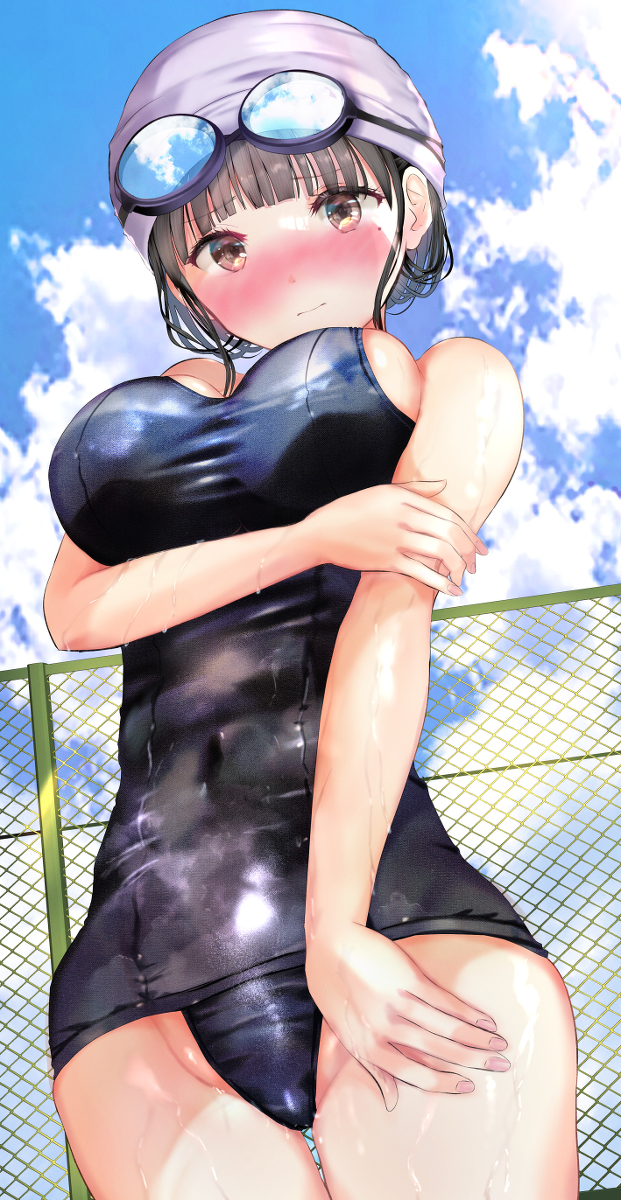 This is a pixiv picture whose title is スク水巨乳コーチさん.