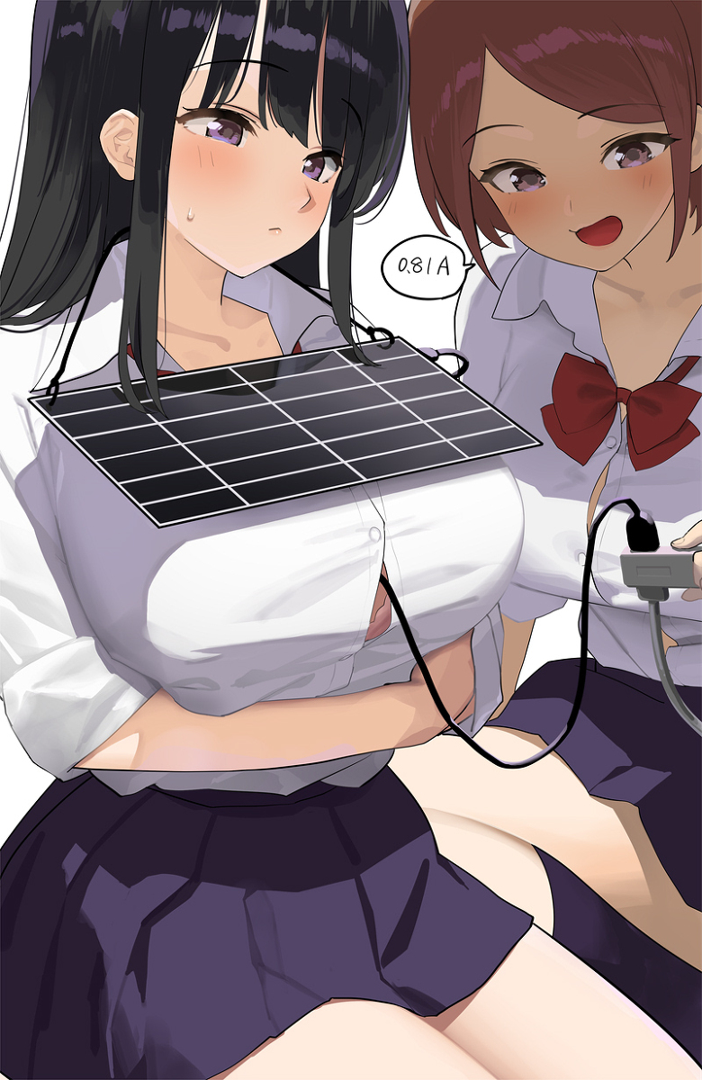 This is a pixiv picture whose title is おっぱいの上にソーラーパネルを置いて電力を得る太陽光おっぱい発電.