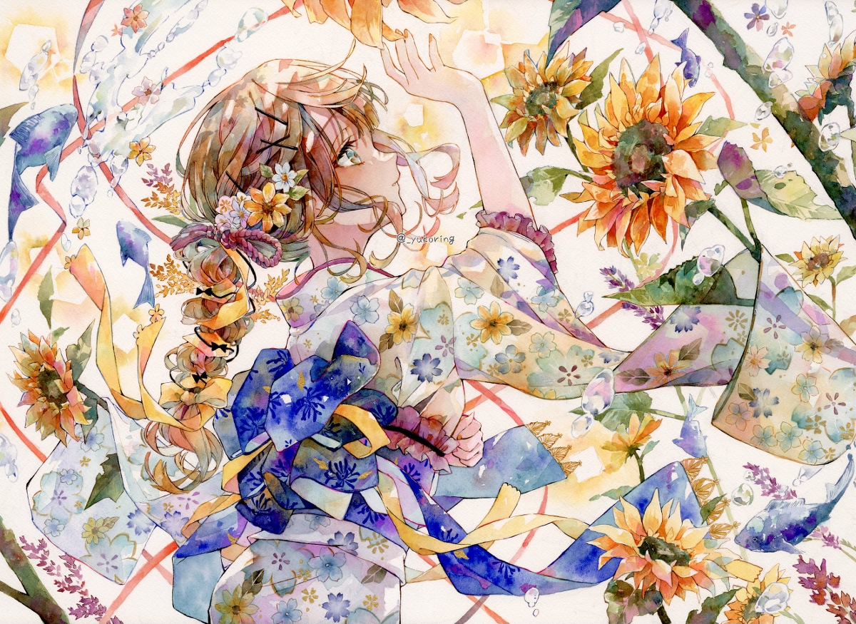 This is a pixiv picture whose title is 透明水彩＊向日葵が咲く時.