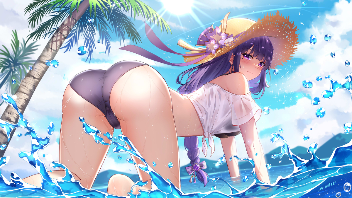This is a pixiv picture whose title is 雷電将軍水着.