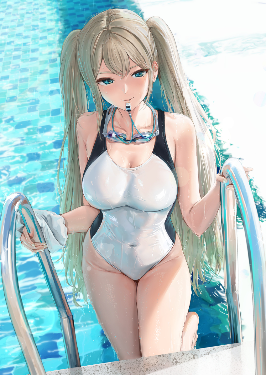 This is a pixiv picture whose title is 白競泳水着.
