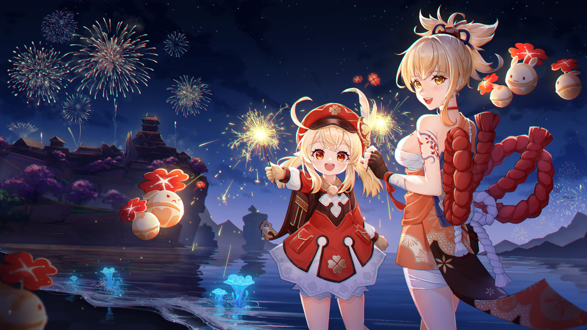 This is a pixiv picture whose title is 可莉和宵宫.