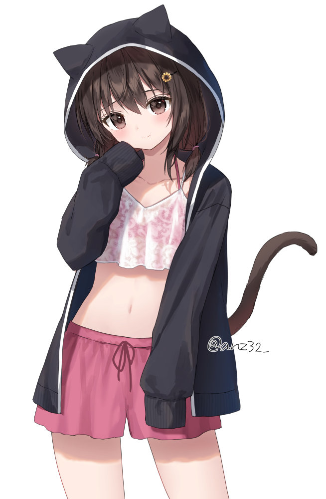 This is a pixiv picture whose title is 猫耳パーカー×水着.