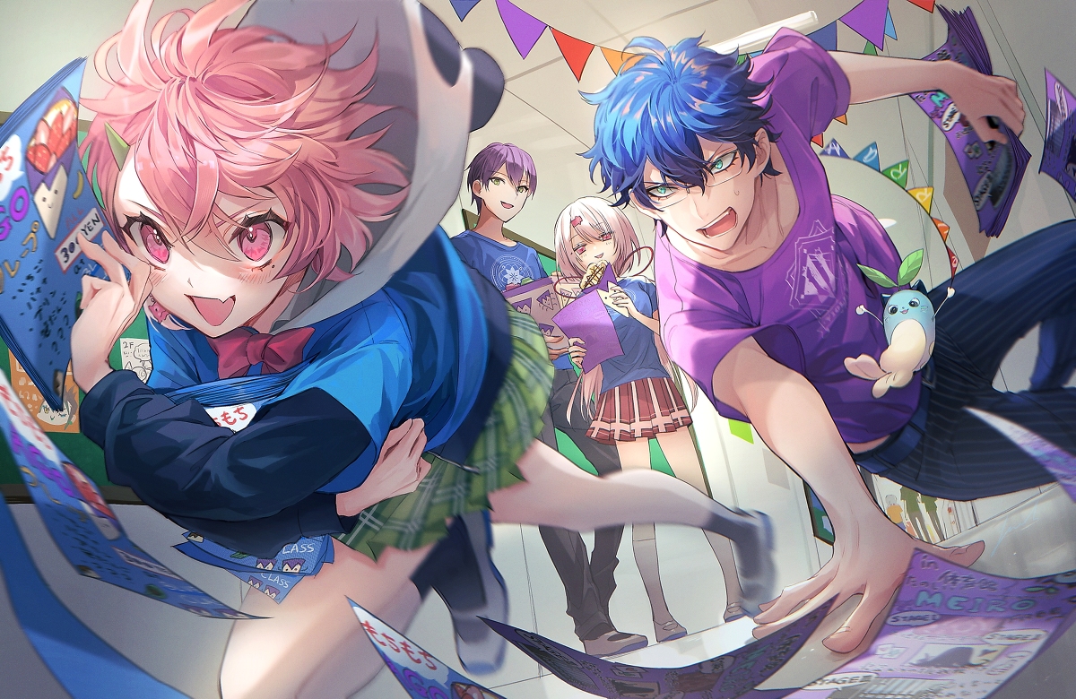 This is a pixiv picture whose title is チラシ配り競争～！.