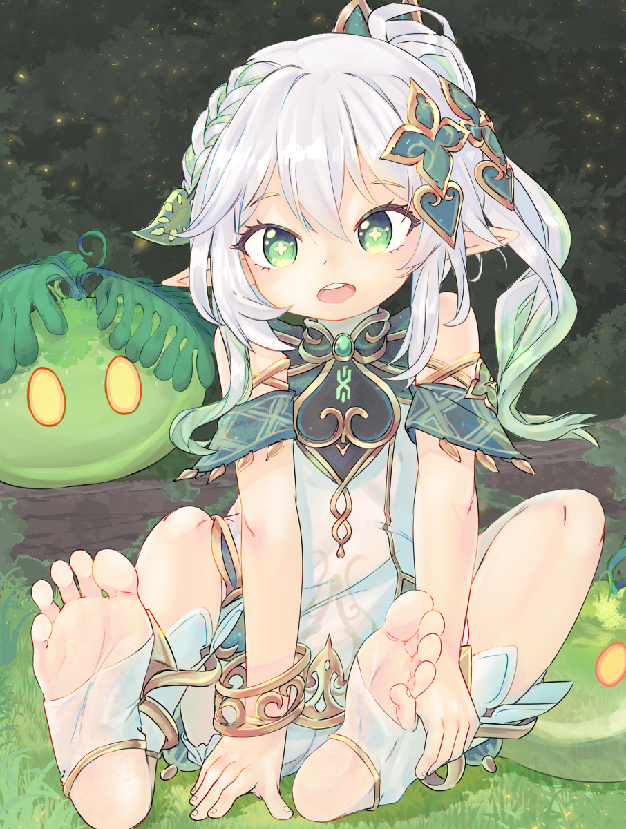 This is a pixiv picture whose title is 草に触れる.