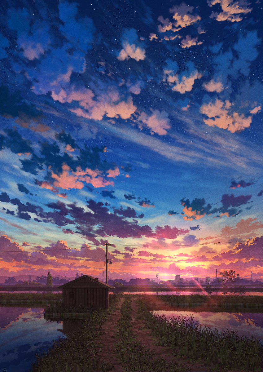 This is a pixiv picture whose title is その日、涙が出るくらいの夕焼けを見たんだ.