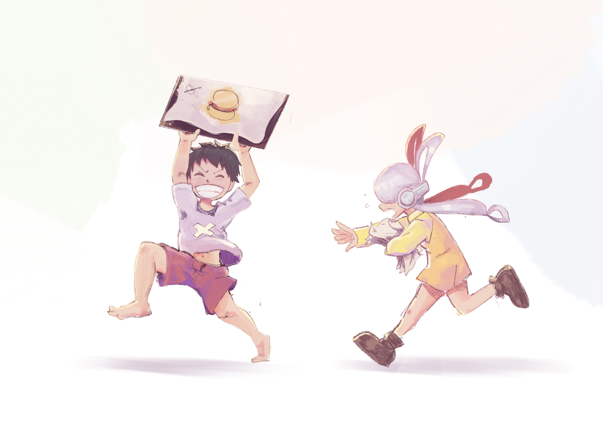 This is a pixiv picture whose title is Luffy x Uta.