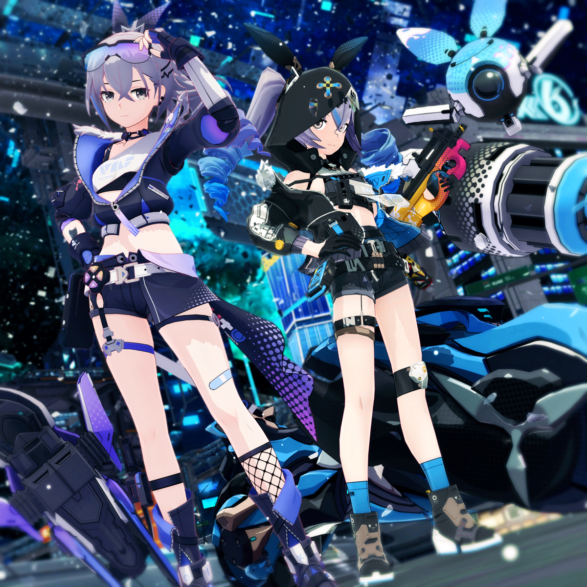 This is a pixiv picture whose title is 【崩壊3rd×崩壊ｽﾀｰﾚｲﾙ 】銀狼さん、ハッカーバニーさん.