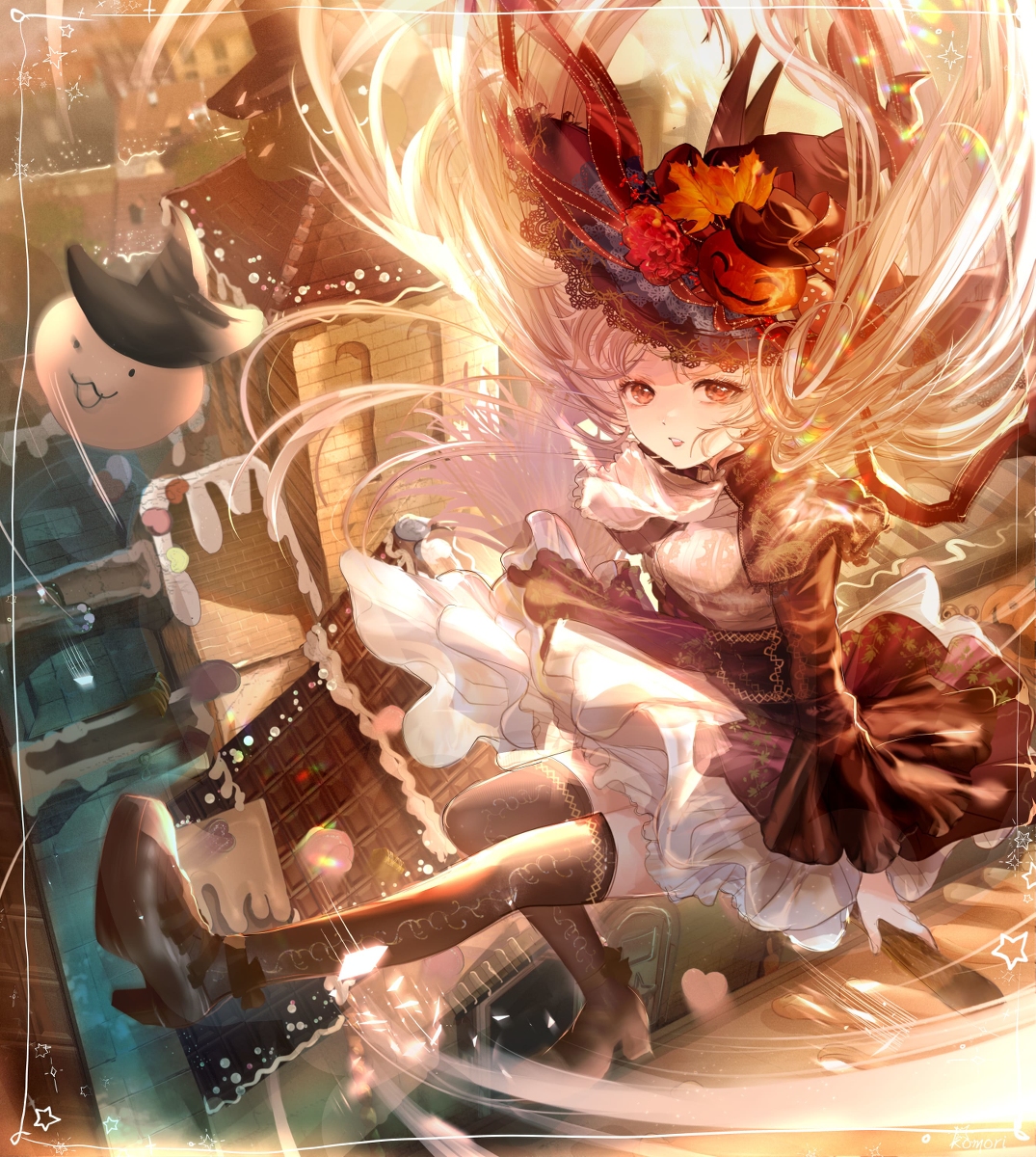 This is a pixiv picture whose title is お菓子の町を飛ぶ.