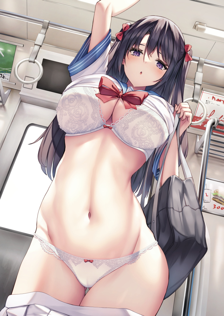 This is a pixiv picture whose title is 脱ぎ制服娘.
