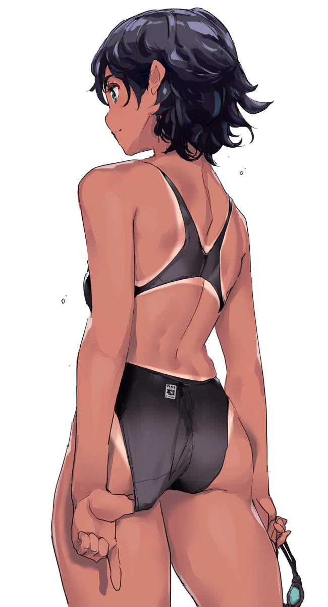 This is a pixiv picture whose title is 水着の食い込みを直す水泳部員.