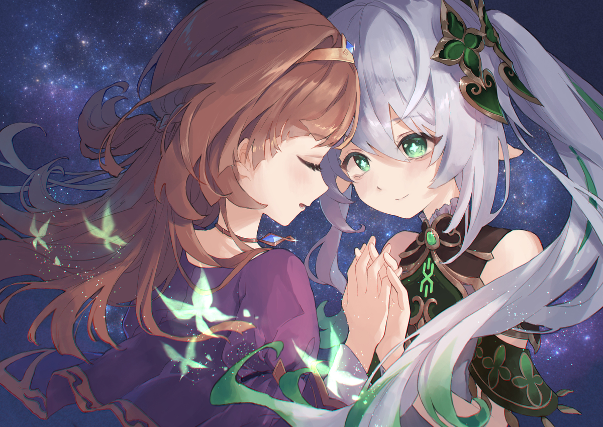 This is a pixiv picture whose title is 💜💚.
