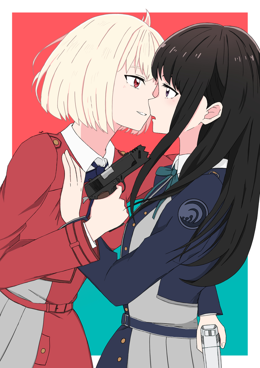 This is a pixiv picture whose title is Chisato x Takina.