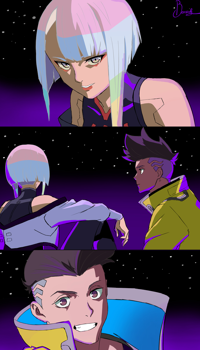 This is a pixiv picture whose title is David & Lucy Cyberpunk: Edgerunn.