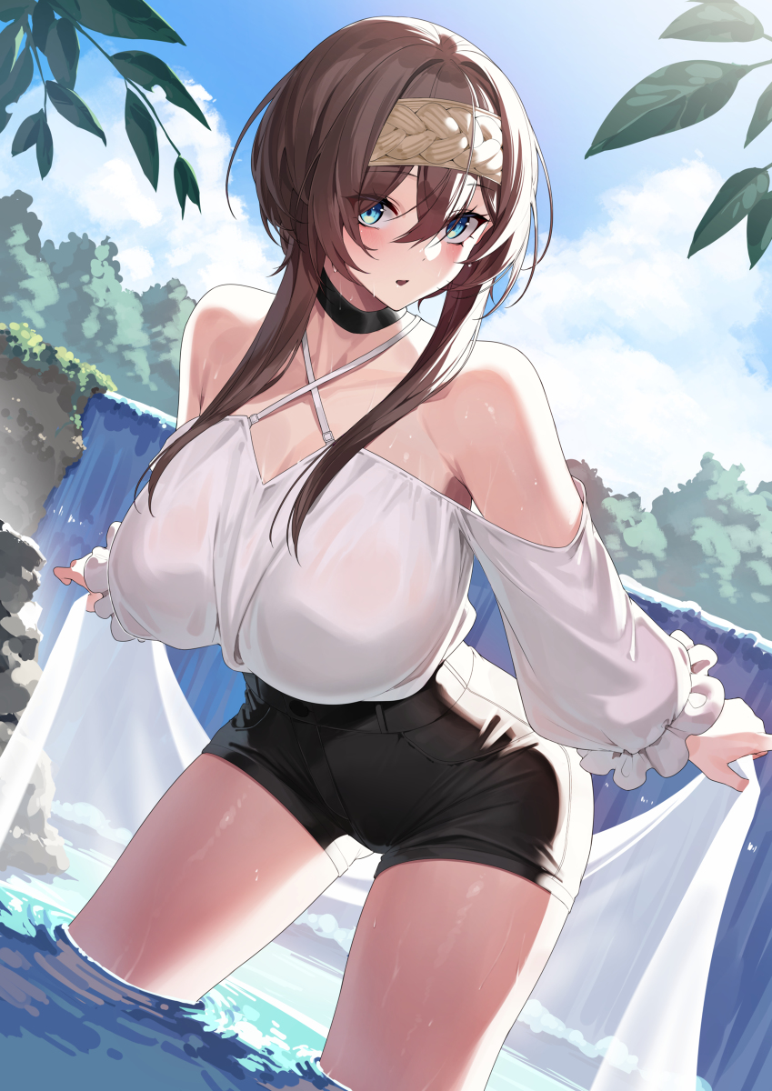 This is a pixiv picture whose title is バンダナ娘　水浴び！.