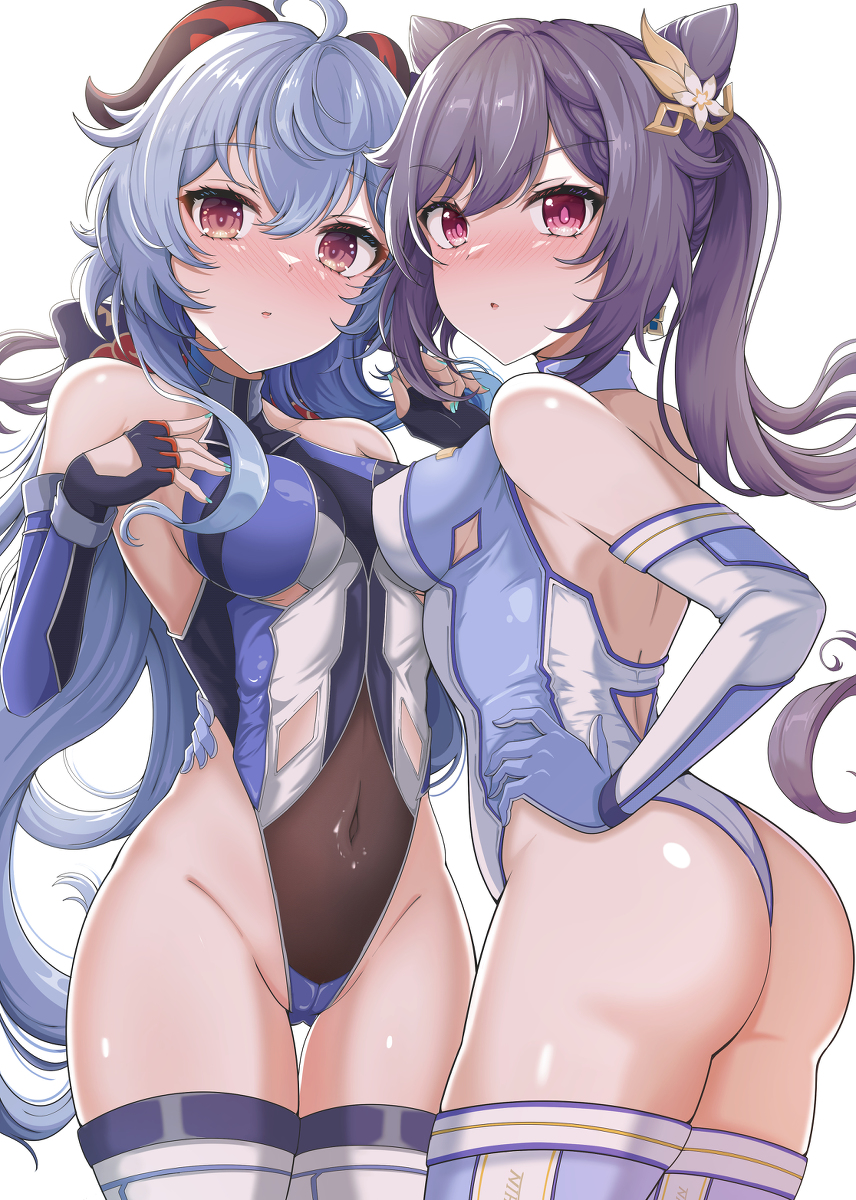This is a pixiv picture whose title is 刻晴&甘雨 レースクイーン.