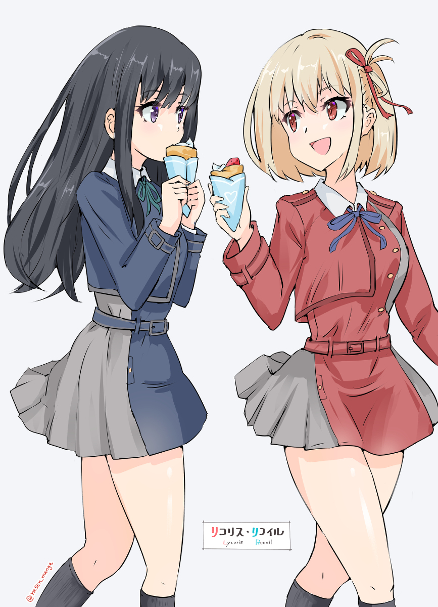 This is a pixiv picture whose title is 食べ歩きしてる千束とたきな.