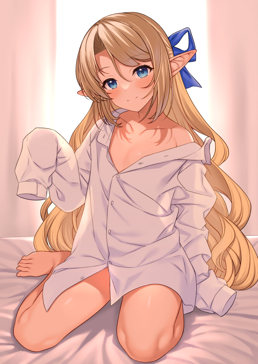 This is a pixiv picture whose title is 彼シャツのエルフ.