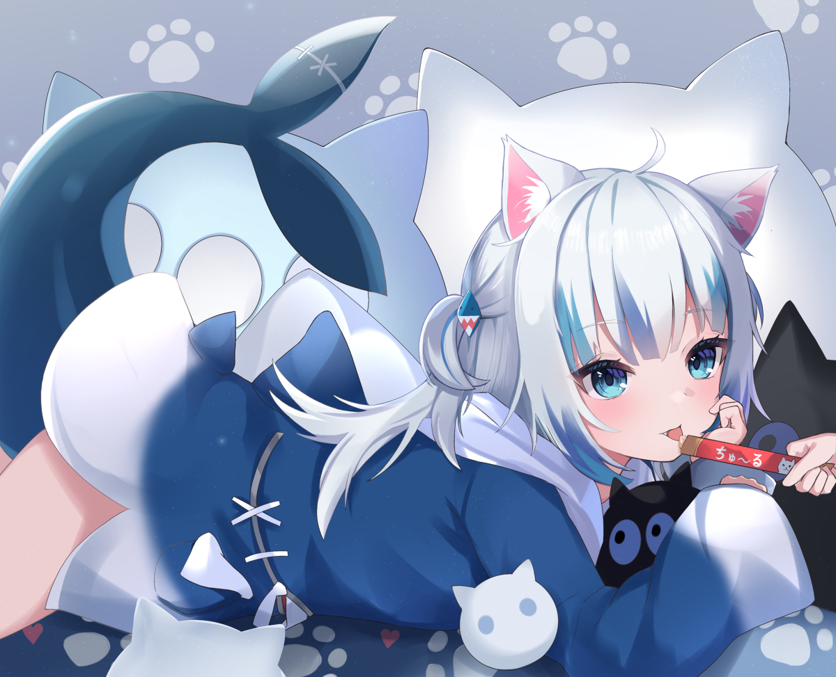 This is a pixiv picture whose title is ちゅーるを食べる猫.