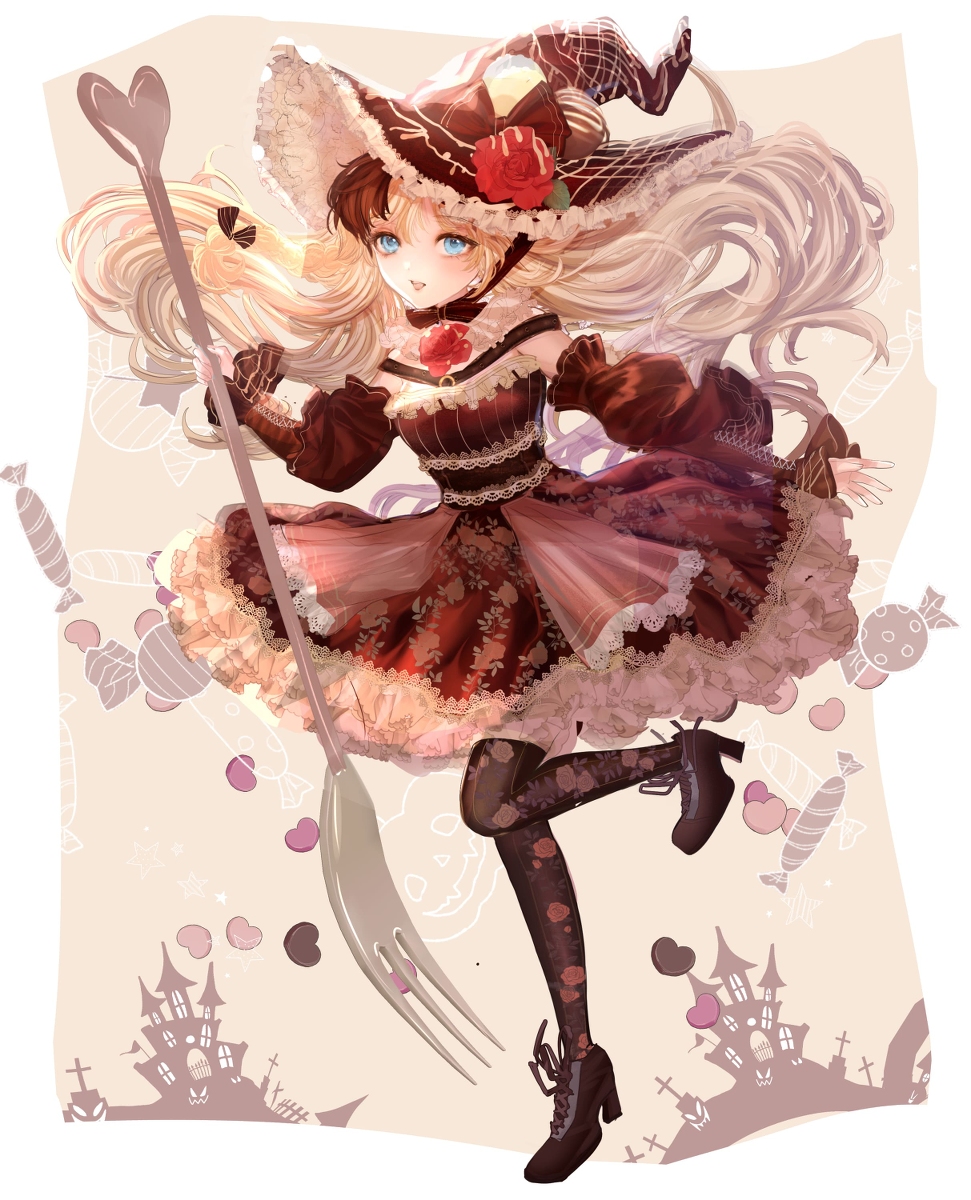 This is a pixiv picture whose title is ハロウィンのチョコレート魔女(背景なし版).
