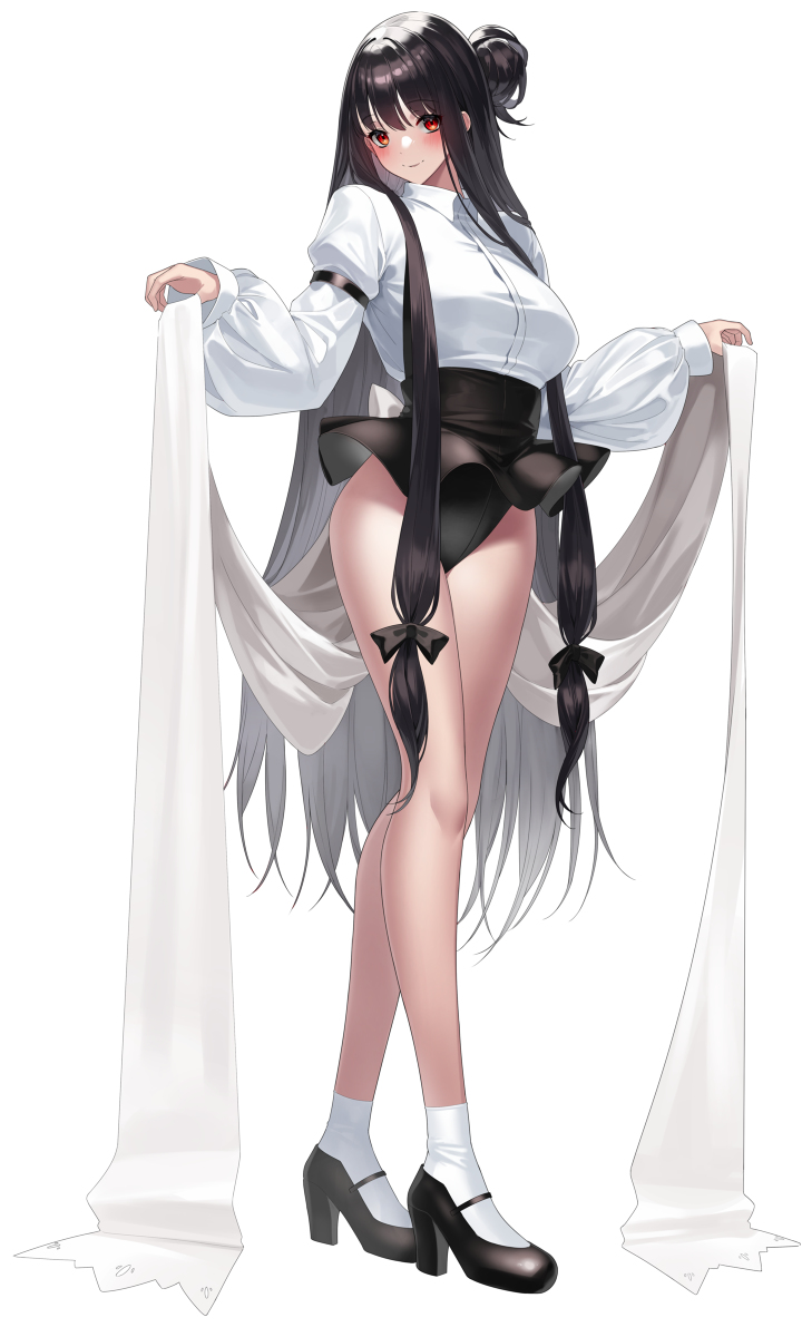 This is a pixiv picture whose title is 長髪娘　ミニスカ.