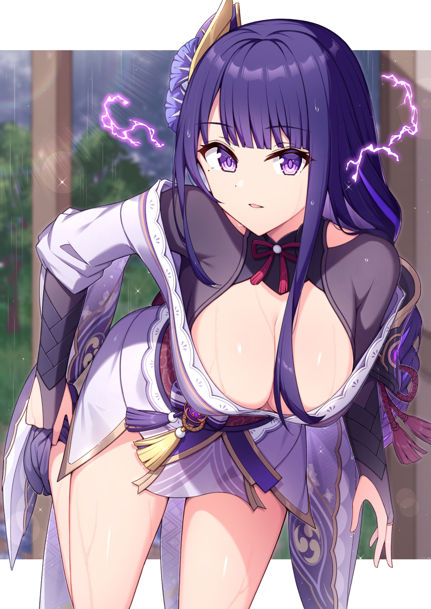 This is a pixiv picture whose title is 雨宿り雷電将軍.