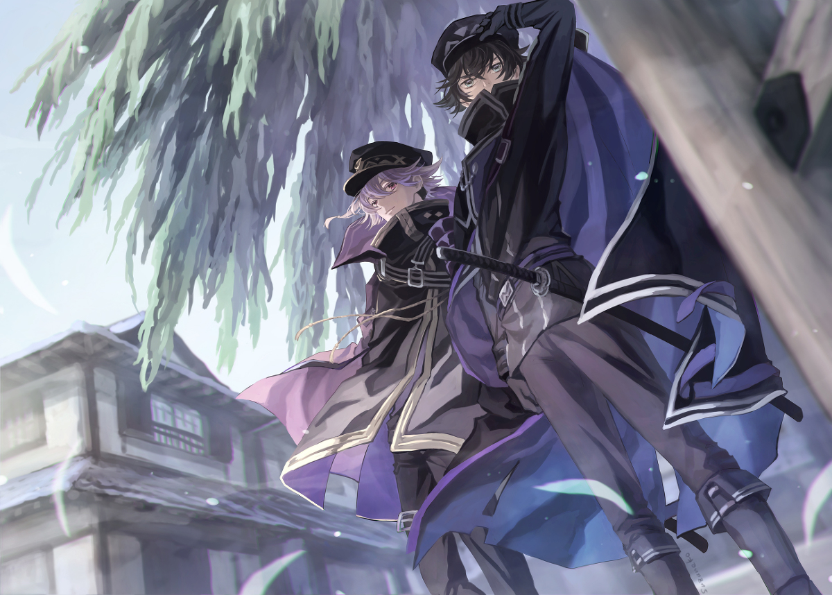This is a pixiv picture whose title is 柳の下.