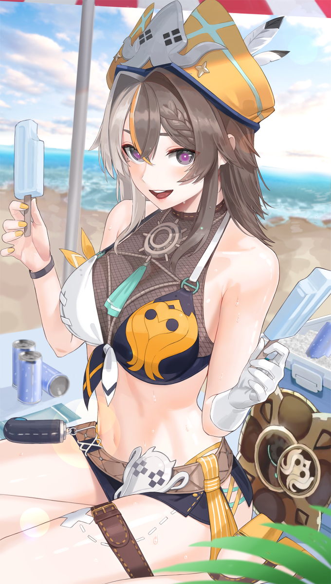 This is a pixiv picture whose title is 夏の海とアイスとヴィルヴィ.
