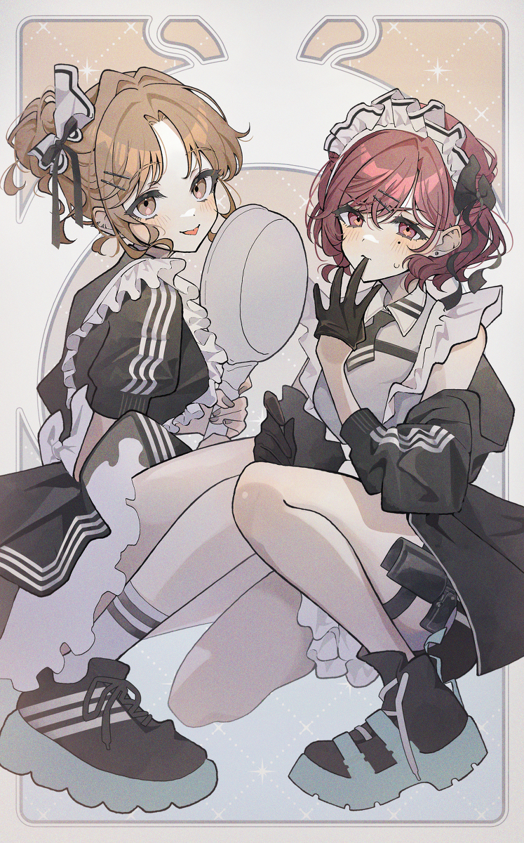 This is a pixiv picture whose title is 戦うメイドな雛菜と円香🍳.