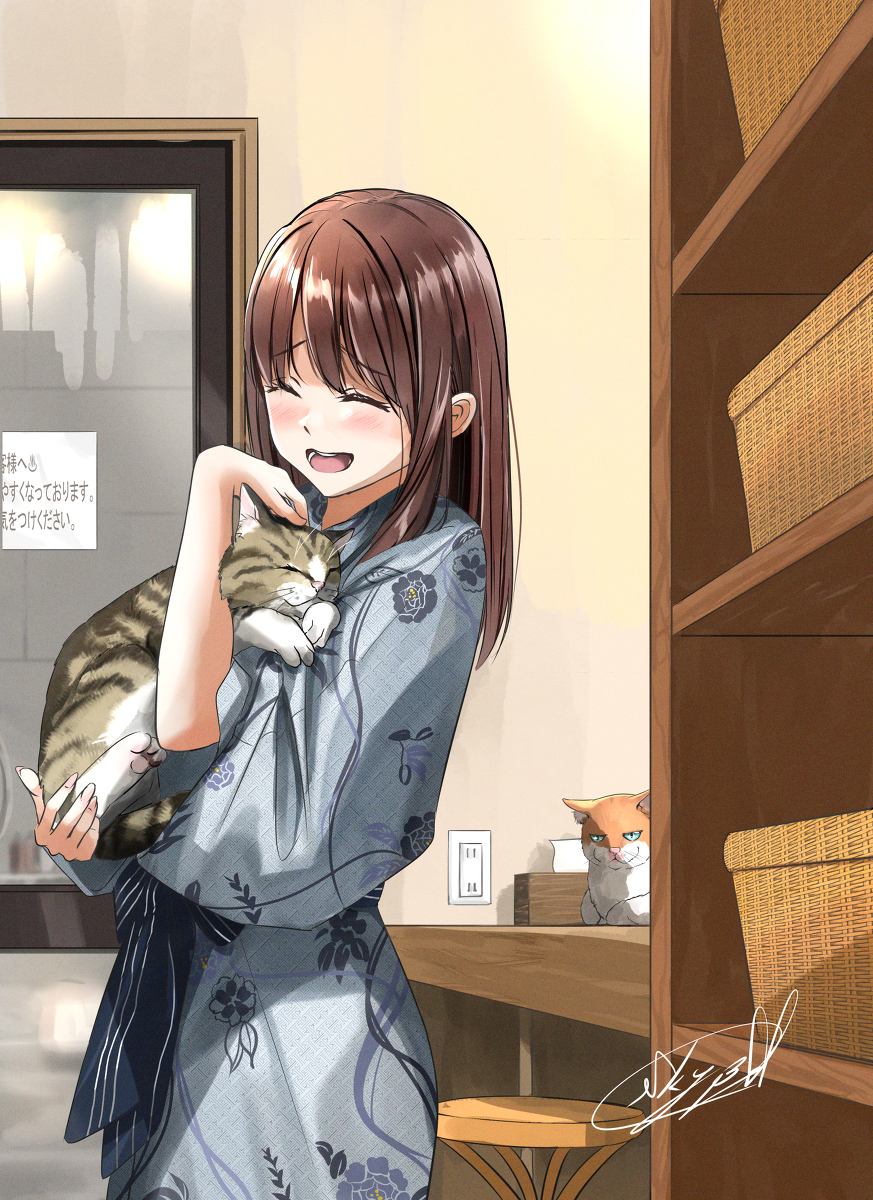 This is a pixiv picture whose title is 旅館の看板猫抱いてたら、大変なことになりました。⑤.