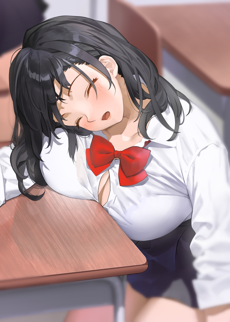 This is a pixiv picture whose title is 自分のおっぱいを枕にして居眠りする子.